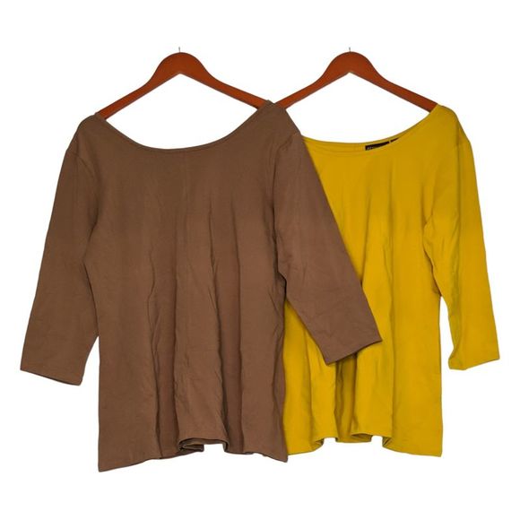 Set of 2 Attitudes by Renee Women's Top Plus Sz 2X Washed Cotton Brown A518211 - Picture 4 of 6